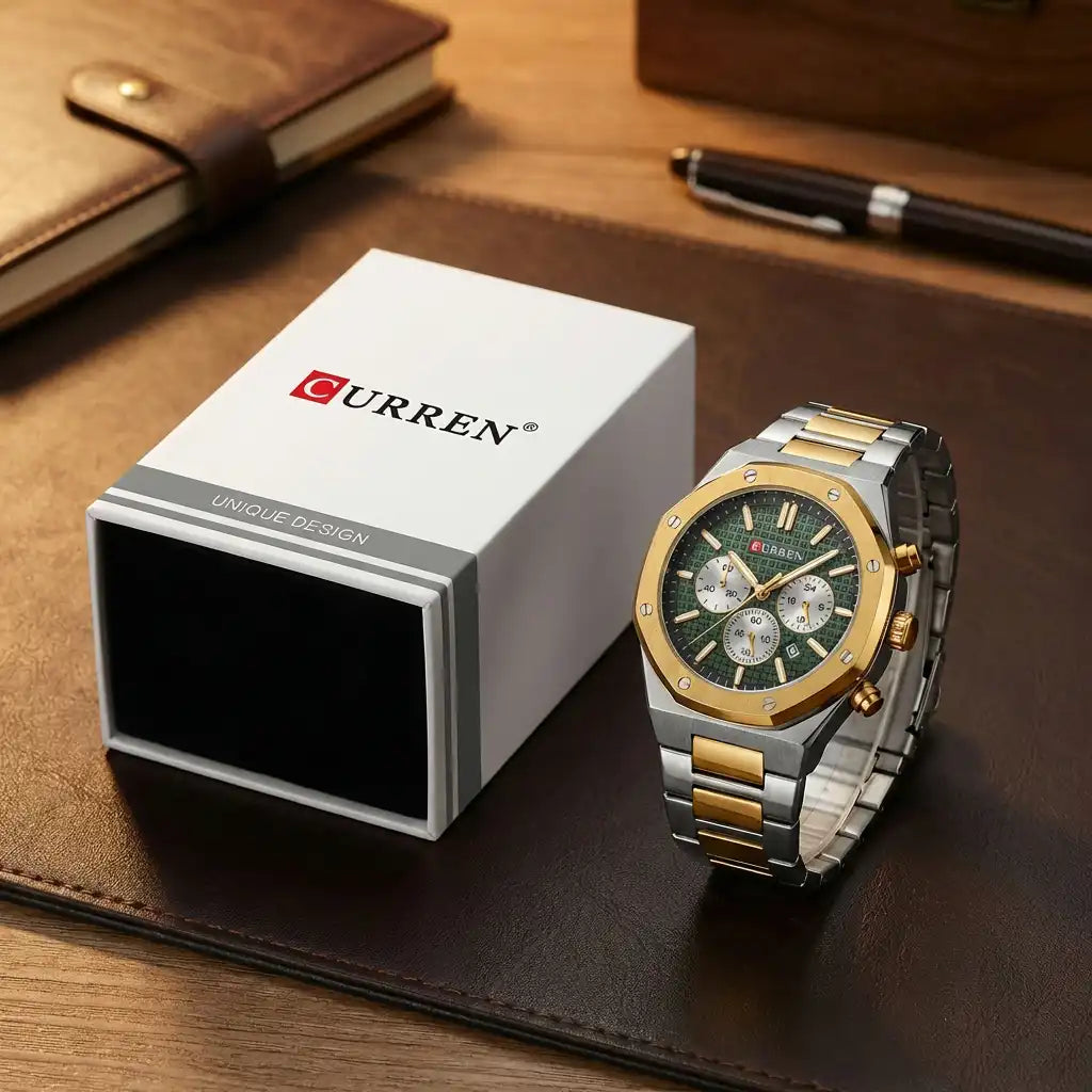 CURREN Montre Prestige Homme– vert Doré