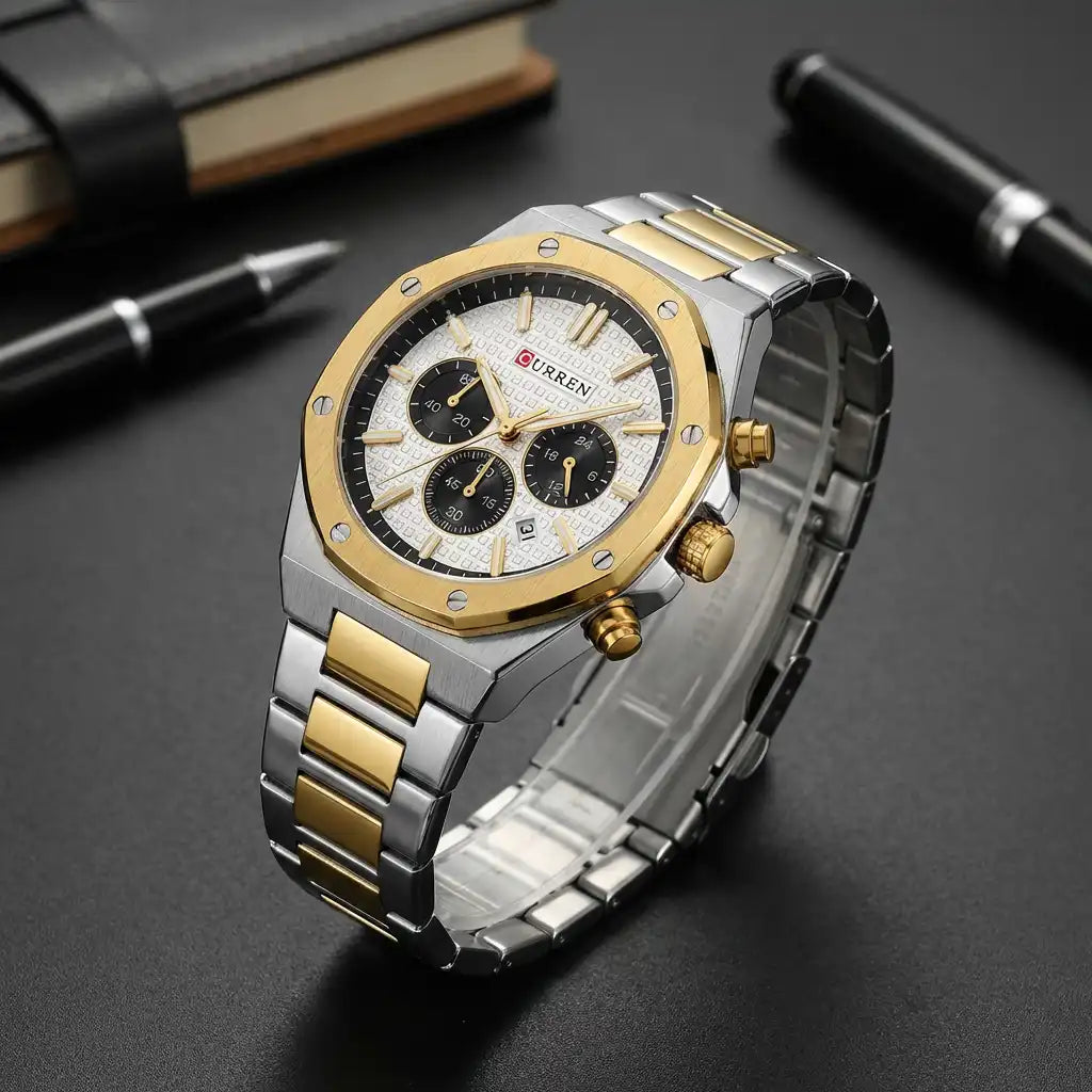 CURREN Montre Prestige Homme – Blanc Doré