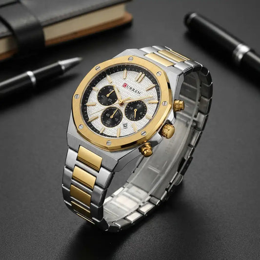 CURREN Montre Prestige Homme – Blanc Doré