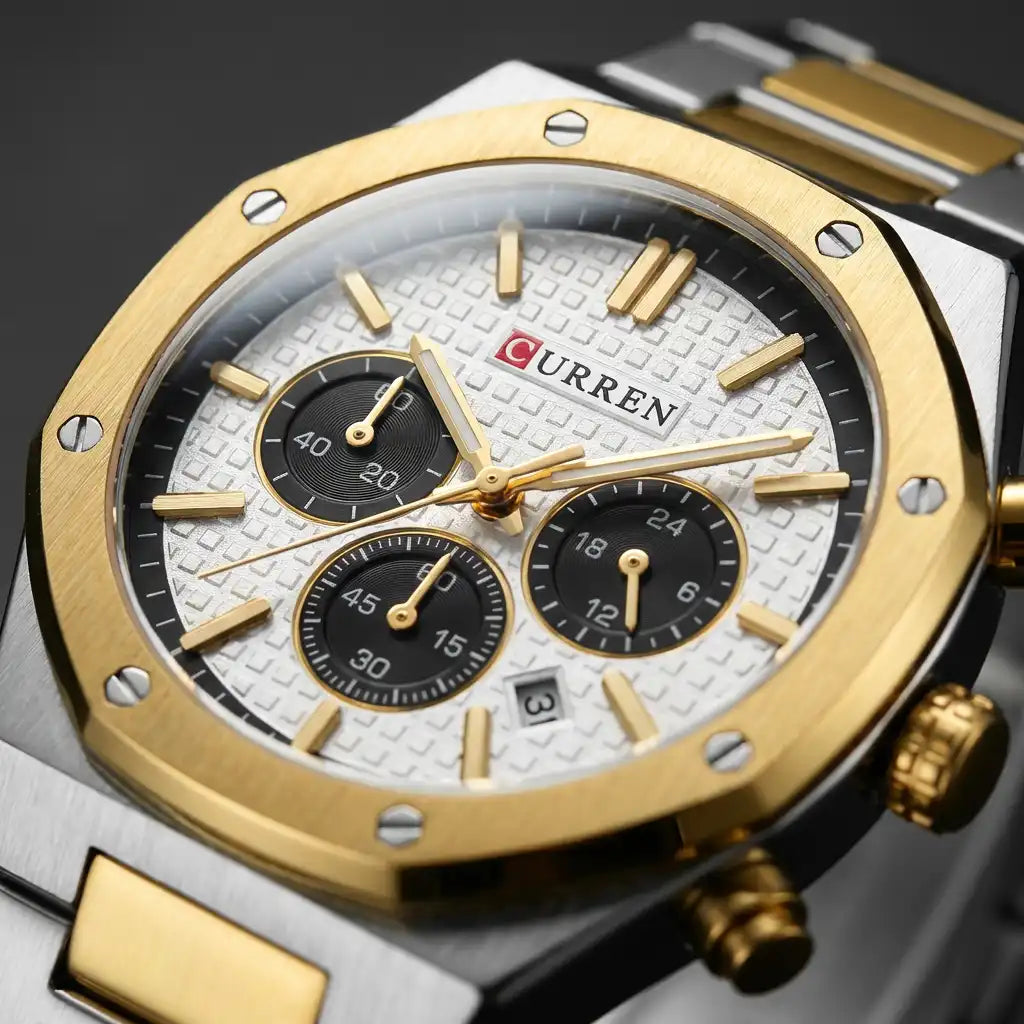 CURREN Montre Prestige Homme – Blanc Doré