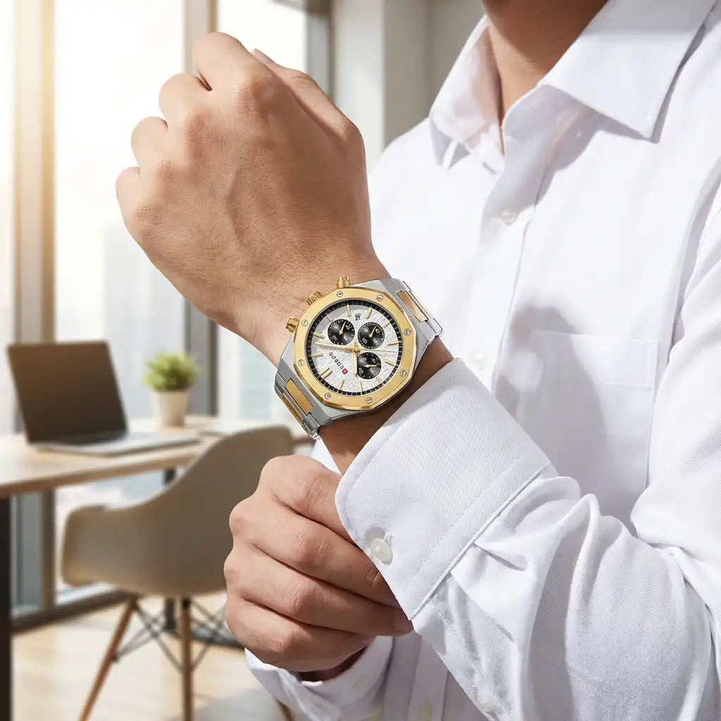 CURREN Montre Prestige Homme – Blanc Doré