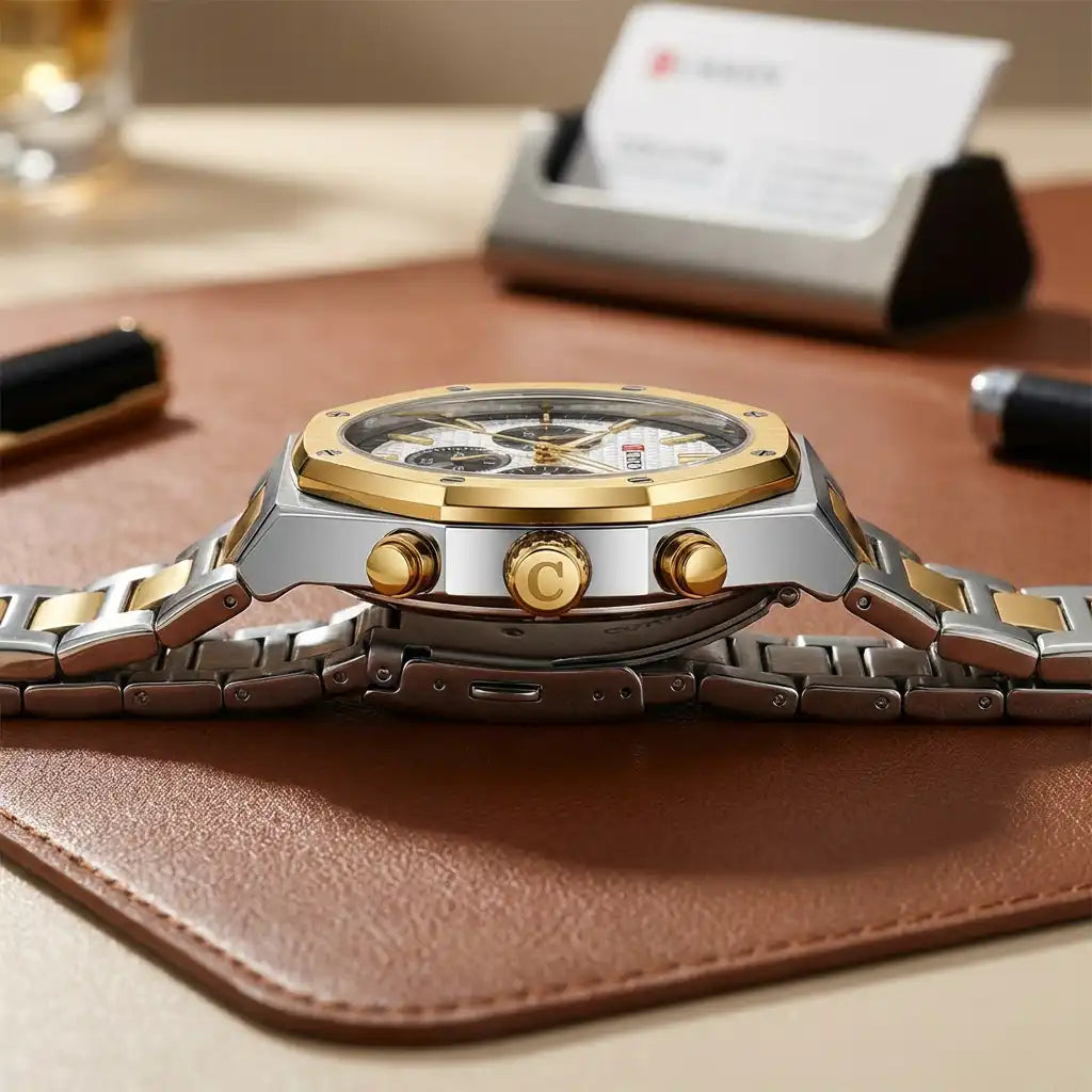 CURREN Montre Prestige Homme – Blanc Doré